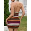 image:imageMakeMeChic Womens Summer Y2k Halter Dress Striped V Neck Open Back Collared Knit Bodycon Mini DressesMulticolor
