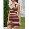 image:imageMakeMeChic Womens Summer Y2k Halter Dress Striped V Neck Open Back Collared Knit Bodycon Mini DressesMulticolor