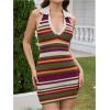 image:imageMakeMeChic Womens Summer Y2k Halter Dress Striped V Neck Open Back Collared Knit Bodycon Mini DressesMulticolor