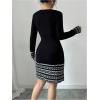 image:imageMakeMeChic Womens Sweater Dress Graphic Long Sleeve Crew Neck Knit Casual Short Mini DressesBlack
