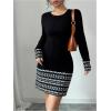 image:imageMakeMeChic Womens Sweater Dress Graphic Long Sleeve Crew Neck Knit Casual Short Mini DressesBlack