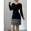 image:imageMakeMeChic Womens Sweater Dress Graphic Long Sleeve Crew Neck Knit Casual Short Mini DressesBlack