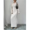 image:imageMakeMeChic Womens Sweater Dress Long Sleeve Tie Back Rib Knit Going Out Maxi DressApricot