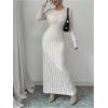 image:imageMakeMeChic Womens Sweater Dress Long Sleeve Tie Back Rib Knit Going Out Maxi DressApricot