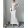 image:imageMakeMeChic Womens Sweater Dress Long Sleeve Tie Back Rib Knit Going Out Maxi DressApricot