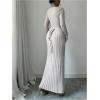 image:imageMakeMeChic Womens Sweater Dress Long Sleeve Tie Back Rib Knit Going Out Maxi DressApricot