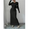 image:imageMakeMeChic Womens Sweater Dress Long Sleeve Tie Back Rib Knit Going Out Maxi DressBlack
