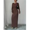image:imageMakeMeChic Womens Sweater Dress Long Sleeve Tie Back Rib Knit Going Out Maxi DressBrown