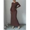 image:imageMakeMeChic Womens Sweater Dress Long Sleeve Tie Back Rib Knit Going Out Maxi DressBrown