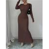 image:imageMakeMeChic Womens Sweater Dress Long Sleeve Tie Back Rib Knit Going Out Maxi DressBrown