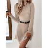 image:imageMakeMeChic Womens Sweater Dress Ribbed Knit Aline Flare Short Dresses Without BeltApricot