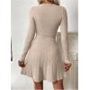 image:imageMakeMeChic Womens Sweater Dress Ribbed Knit Aline Flare Short Dresses Without BeltApricot