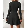 image:imageMakeMeChic Womens Sweater Dress Ribbed Knit Aline Flare Short Dresses Without BeltBlack