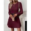 image:imageMakeMeChic Womens Sweater Dress Ribbed Knit Aline Flare Short Dresses Without BeltBurgundy