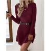 image:imageMakeMeChic Womens Sweater Dress Ribbed Knit Aline Flare Short Dresses Without BeltBurgundy