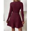 image:imageMakeMeChic Womens Sweater Dress Ribbed Knit Aline Flare Short Dresses Without BeltBurgundy