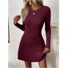 image:imageMakeMeChic Womens Sweater Dress Ribbed Knit Aline Flare Short Dresses Without BeltBurgundy