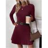 image:imageMakeMeChic Womens Sweater Dress Ribbed Knit Aline Flare Short Dresses Without BeltBurgundy