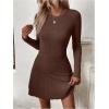 image:imageMakeMeChic Womens Sweater Dress Ribbed Knit Aline Flare Short Dresses Without BeltCoffee Brown