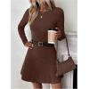 image:imageMakeMeChic Womens Sweater Dress Ribbed Knit Aline Flare Short Dresses Without BeltCoffee Brown