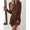 image:imageMakeMeChic Womens Sweater Dress Ribbed Knit Aline Flare Short Dresses Without BeltCoffee Brown