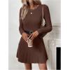 image:imageMakeMeChic Womens Sweater Dress Ribbed Knit Aline Flare Short Dresses Without BeltCoffee Brown