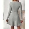 image:imageMakeMeChic Womens Sweater Dress Ribbed Knit Aline Flare Short Dresses Without BeltGrey