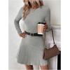 image:imageMakeMeChic Womens Sweater Dress Ribbed Knit Aline Flare Short Dresses Without BeltGrey