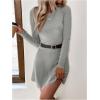 image:imageMakeMeChic Womens Sweater Dress Ribbed Knit Aline Flare Short Dresses Without BeltGrey