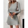 image:imageMakeMeChic Womens Sweater Dress Ribbed Knit Aline Flare Short Dresses Without BeltGrey