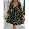 image:imageMakeMeChic Womens Tropical Print Mini Dress Ruffle Half Sleeve V Neck Beach Vacation Short DressesGreen