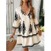 image:imageMakeMeChic Womens Tropical Print Mini Dress Ruffle Half Sleeve V Neck Beach Vacation Short DressesMulticolor