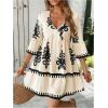 image:imageMakeMeChic Womens Tropical Print Mini Dress Ruffle Half Sleeve V Neck Beach Vacation Short DressesMulticolor