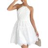 image:imageMakeMeChic Womens Eyelet Embroidery Halter Dress Lace Up Backless A Line Summer Short DressesWhite