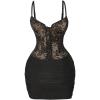 image:imageMakeMeChic Womens Fall Floral Lace Mini Dress Party Tie Front Sleeveless Bodycon Mesh Sheer DressesBlack