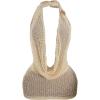 image:imageMakeMeChic Womens Halter Dress Mesh Backless Draped Deep V Neck Sexy Bodycon Mini DressesApricot