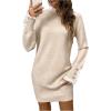 image:imageMakeMeChic Womens Ruffle Sweater Dress Lace Trim Mock Neck Long Sleeve Fall Mini DressesApricot