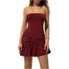 image:imageMakeMeChic Womens Strapless Tube Top Dress Ring Ruched Ruffle Hem Bodycon Y2k Mini DressesBurgundy