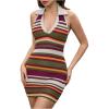 image:imageMakeMeChic Womens Summer Y2k Halter Dress Striped V Neck Open Back Collared Knit Bodycon Mini DressesMulticolor