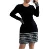 image:imageMakeMeChic Womens Sweater Dress Graphic Long Sleeve Crew Neck Knit Casual Short Mini DressesBlack