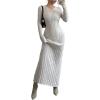 image:imageMakeMeChic Womens Sweater Dress Long Sleeve Tie Back Rib Knit Going Out Maxi DressApricot