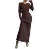 image:imageMakeMeChic Womens Sweater Dress Long Sleeve Tie Back Rib Knit Going Out Maxi DressBrown