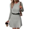 image:imageMakeMeChic Womens Sweater Dress Ribbed Knit Aline Flare Short Dresses Without BeltGrey