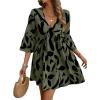 image:imageMakeMeChic Womens Tropical Print Mini Dress Ruffle Half Sleeve V Neck Beach Vacation Short DressesGreen