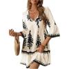 image:imageMakeMeChic Womens Tropical Print Mini Dress Ruffle Half Sleeve V Neck Beach Vacation Short DressesMulticolor