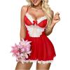 image:imageMakeMeChic Womens Valentines Day Lingerie Sets Mesh Sheer Babydoll Floral Lace Bow Mini DressRed