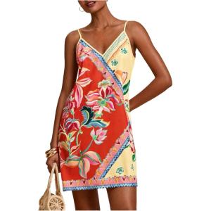 image:imageMakeMeChic Womens Boho Cami Dress Summer Spaghetti Strap Sleeveless Floral Beach Short DressesMulticolor