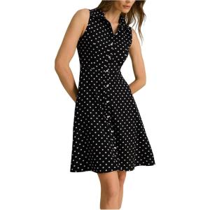 image:imageMakeMeChic Womens Shirt Dress Polka Dots Sleeveless Button Down A Line Flare Tank Mini DressesBlack and White