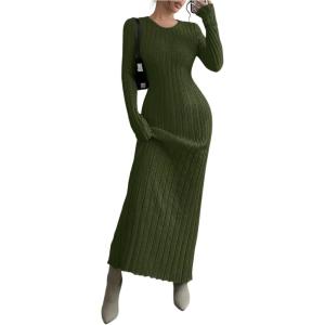 image:imageMakeMeChic Womens Sweater Dress Long Sleeve Tie Back Rib Knit Going Out Maxi DressGreen