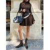 image:imageMakeMeChic Womens Bell Sleeve Sweater Dress Mock Neck A Line Flare Knit Mini DressesCoffee Brown